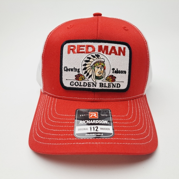 Richardson 112 Red Man Embroidered Patch Mesh Snapback Hat Cap Red White - Picture 2 of 4